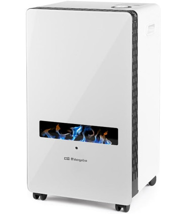 Estufa de Gas ORBEGOZO HBF120 - Llama Azul, Cristal Blanco 3800W